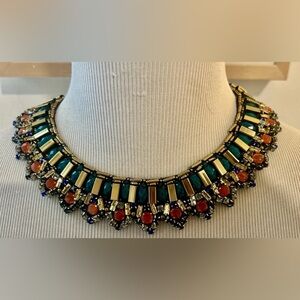 Nocturne Anthropologie Green Coral Multicolor Collar Necklace Gemstone crystals
